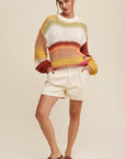 Listicle Open Mixed Knit Slouchy Hand Crochet Sweater