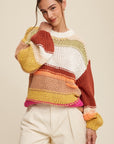 Listicle Open Mixed Knit Slouchy Hand Crochet Sweater