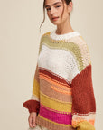 Listicle Open Mixed Knit Slouchy Hand Crochet Sweater