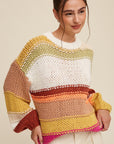 Listicle Open Mixed Knit Slouchy Hand Crochet Sweater