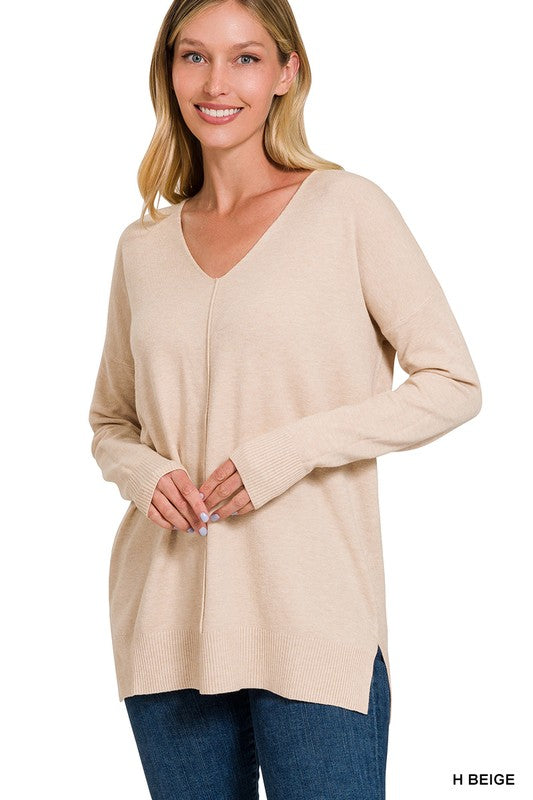 Zenana Garment Dyed Front Seam Sweater - Online Only