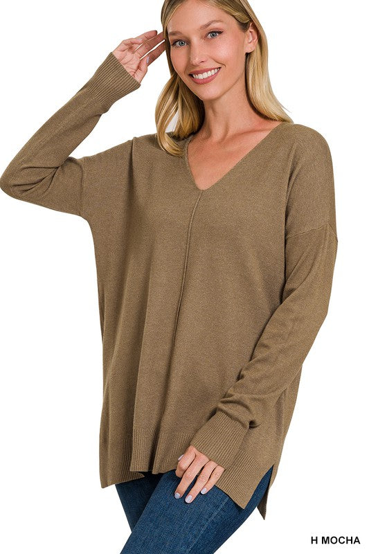 Zenana Garment Dyed Front Seam Sweater