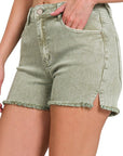 Zenana Acid Washed Frayed Cutoff Hem Shorts