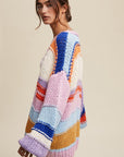 Listicle Hand Knit Multi Striped Cardigan