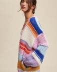 Listicle Hand Knit Multi Striped Cardigan