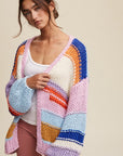 Listicle Hand Knit Multi Striped Cardigan