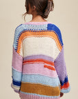 Listicle Hand Knit Multi Striped Cardigan