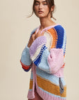 Listicle Hand Knit Multi Striped Cardigan