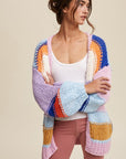 Listicle Hand Knit Multi Striped Cardigan