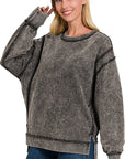 Zenana Acid Wash French Terry Exposed-Seam Sweatshirt