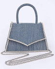 Rhinestone Accent Denim Top Handle Clutch Bag