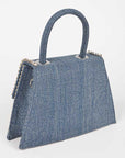 Rhinestone Accent Denim Top Handle Clutch Bag