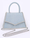 Rhinestone Accent Denim Top Handle Clutch Bag