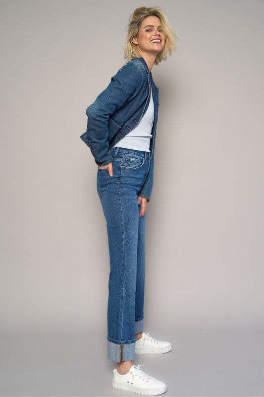 Denim Lab USA High Rise Cuffed Crop Boot Jeans