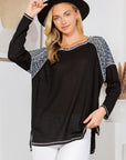 Print Contrast Waffle Top