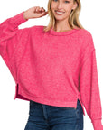 Zenana Brushed Melange Hacci Oversized Sweater