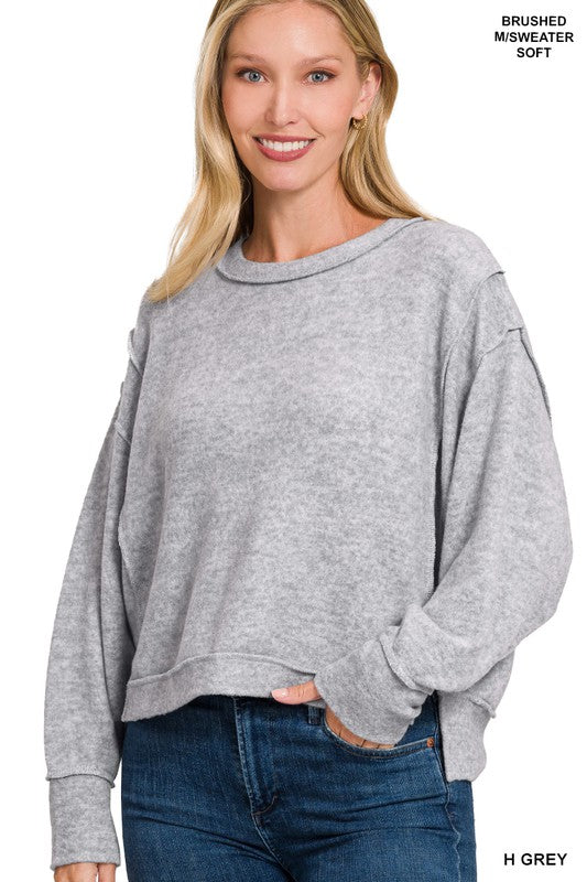 Zenana Brushed Melange Hacci Oversized Sweater