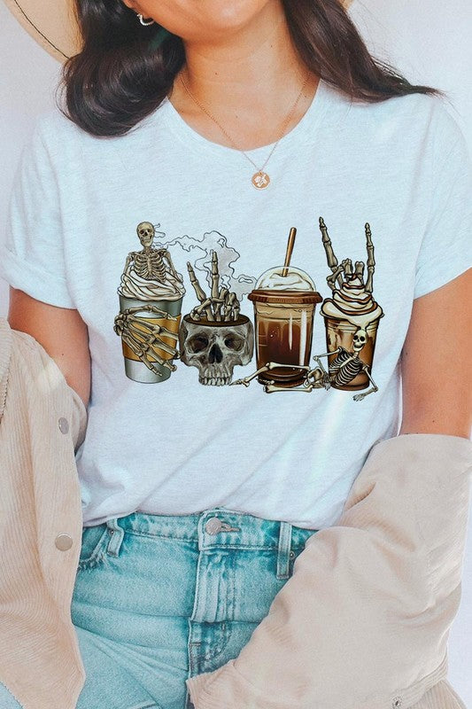 Skeleton Coffee Cups Graphic Tee - Online Only