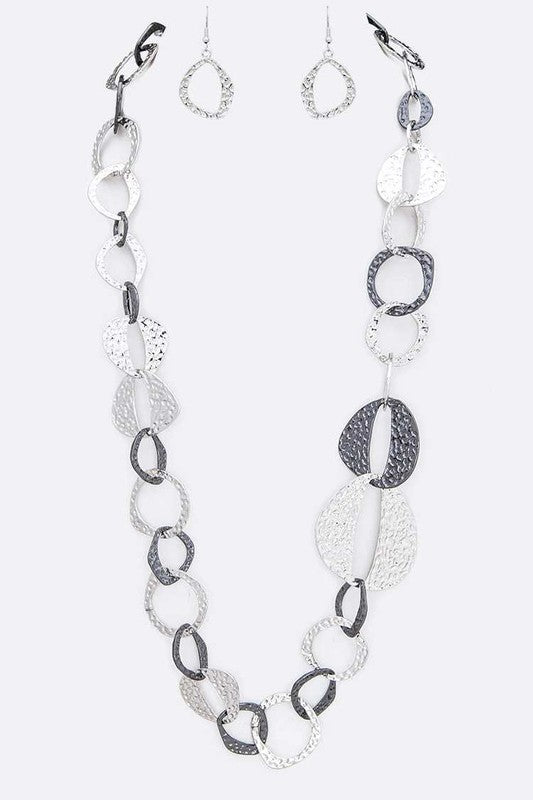 Textured Mix Ring Metal Necklace Set - Online Only