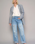 Denim Lab USA High Waist Crossover Ripped Straight Jeans
