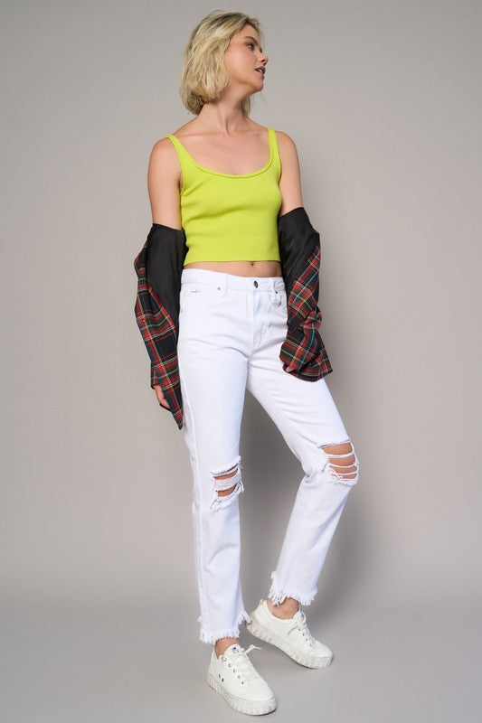 Insane Gene High Rise Destroyed Straight Crop Jeans