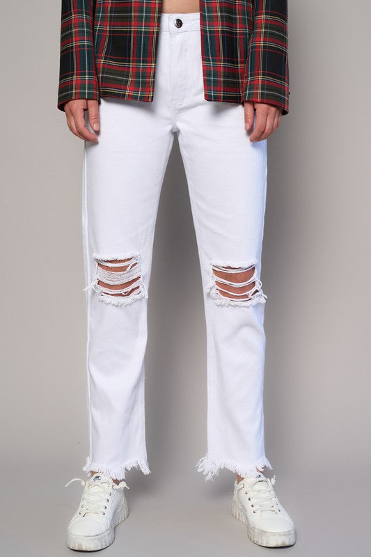 Insane Gene High Rise Destroyed Straight Crop Jeans