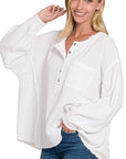 Zenana Double Gauze Oversized 3/4 Button Henley Neck Top