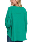 Zenana Double Gauze Oversized 3/4 Button Henley Neck Top