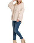 Zenana Double Gauze Oversized 3/4 Button Henley Neck Top