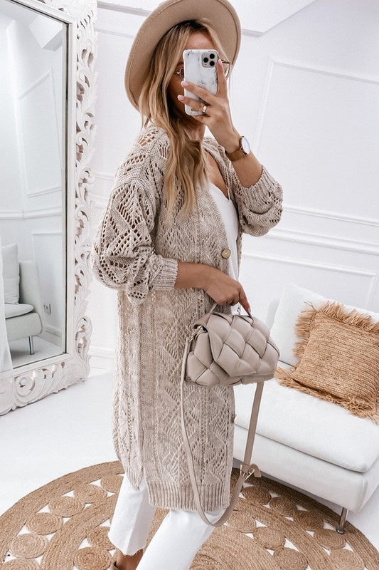 Eyelet Sweater Button Cardigan