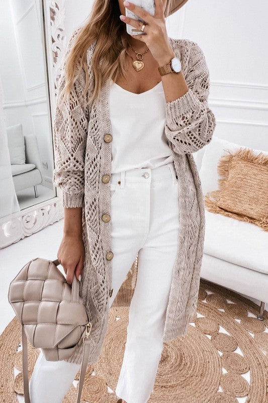 Eyelet Sweater Button Cardigan