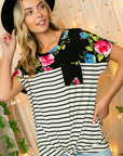 e Luna Striped Floral Mixed Top