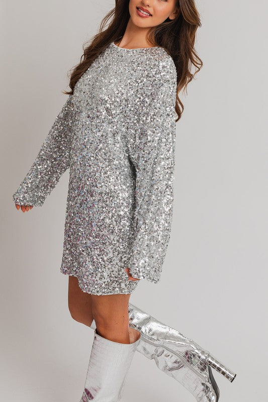 Sz Small LE LIS Long Sleeve Sequin Mini Dress