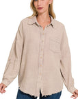 Zenana Washed Double Gauze Button Down Shirt