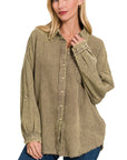 Zenana Washed Double Gauze Button Down Shirt