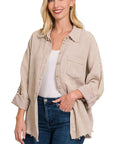 Zenana Washed Double Gauze Button Down Shirt