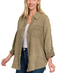 Zenana Washed Double Gauze Button Down Shirt