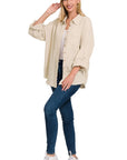 Zenana Washed Double Gauze Button Down Shirt