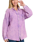 Zenana Washed Double Gauze Button Down Shirt