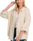 Zenana Washed Double Gauze Button Down Shirt