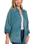 Zenana Washed Double Gauze Button Down Shirt