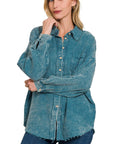 Zenana Washed Double Gauze Button Down Shirt