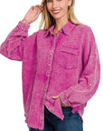 Zenana Washed Double Gauze Button Down Shirt