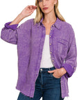 Zenana Washed Double Gauze Button Down Shirt