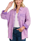 Zenana Washed Double Gauze Button Down Shirt