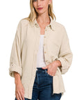 Zenana Washed Double Gauze Button Down Shirt