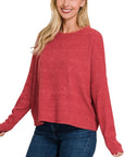 Zenana Ribbed Dolman Long Sleeve Sweater