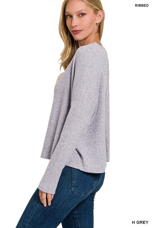 Zenana Ribbed Dolman Long Sleeve Sweater