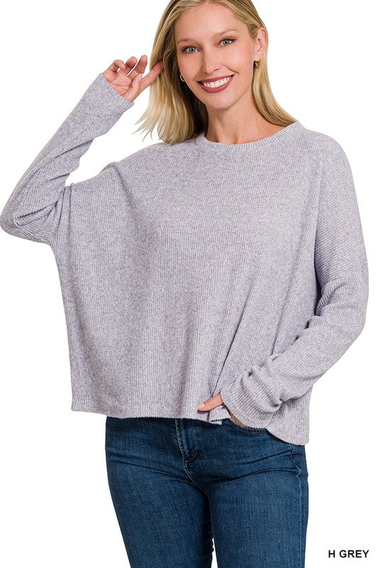 Zenana Ribbed Dolman Long Sleeve Sweater