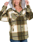 Zenana Plaid Drawstring Hooded Fleece Shacket